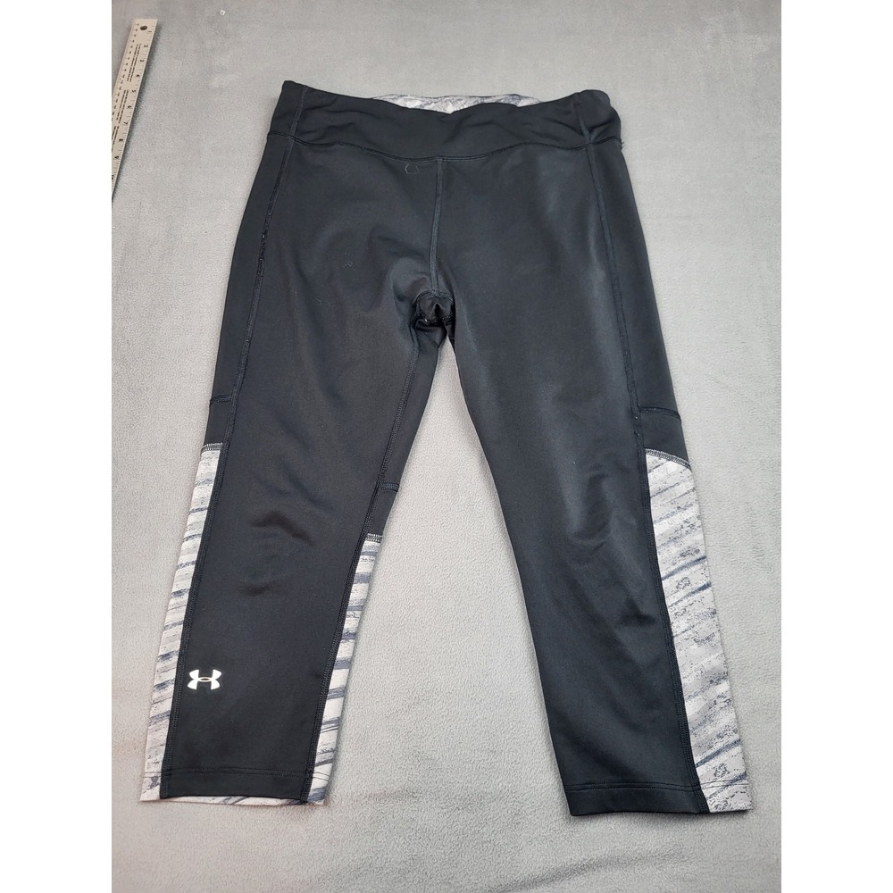 Under Armour Compression Pants Womens Large Black Gray HeatGear Athletic Cropped